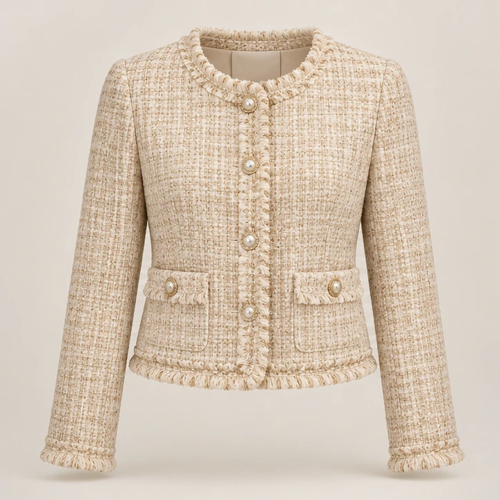 Champagne Hour Jacket in Beige, front view