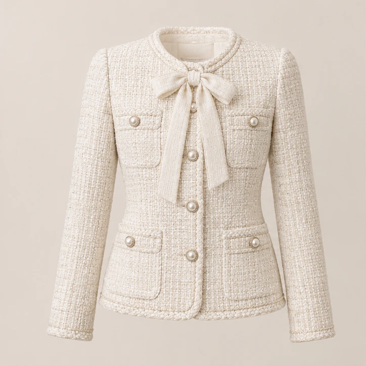 Écru Ribbon Jacket in Ivory, front view