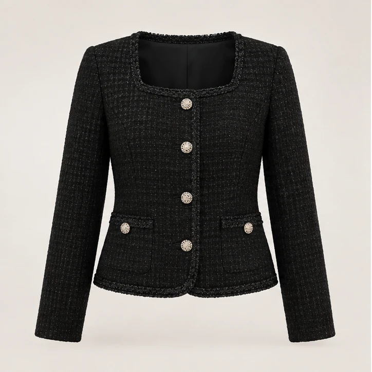 Midnight Frame Jacket in Black, front view
